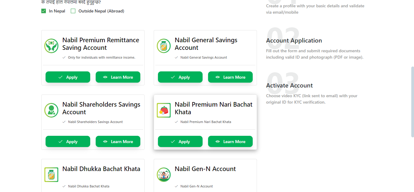 how to open nabil bank online account